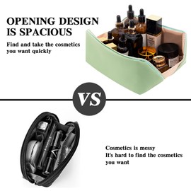 Lazy Makeup Bag Opens Flat for Easy Access,Large Capacity Cosmetic Bag Pouch Makeup Pouch Storage Organiser for Women Girls,Waterproof Travel Toiletry Bag,Birthday Gifts for Friend (Light Green)