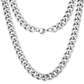 Silvadore 12mm Mens Silver Cuban Curb Chain Necklace - Heavy Solid Stainless Steel Strong Links - Real Miami Bling Jewellery Gift - 5mm Thick for Man Male Boys Guys Neck - 24 inch UK