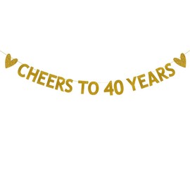 Cheers to 40 Years Banner for 40TH Wedding Anniversary Party Supplies 40 Years Old 40TH Birthday Party Decorations Supplies Pre-Strung Letters Gold ZHAOFEIHN