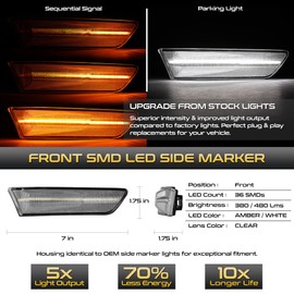 VIPMOTOZ Sequential Full LED Front Chrome Side Marker Lights Compatible With 2003-2007 Infiniti G35 2-Door Coupe Chrome Housing Clear Lens Pair Set