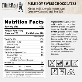 Milkboy Swiss Chocolates Milk Chocolates - Premium Alpine Milk Chocolate Bars with Crunchy Caramel & Sea Salt - Made in Switzerland - GMO Free - Each 1.4 oz - 20 Pack