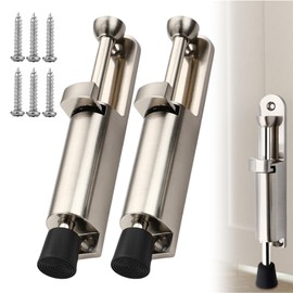 WIYETY Pack of 2 Door Stops with Foot Operation: 147 x 28 mm Zinc Alloy Spring Door Stopper with Screws, Zinc Alloy Pedal Door Stop, Metal Door Lock for Garage Door, Interior Doors and Balcony Doors