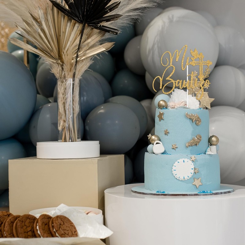 Decoración de pastel Mi Bautizo con purpurina dorada, Dios bendiga