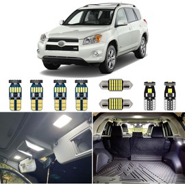 AUTOGINE 8 Piece White LED Interior Light Kit for Toyota RAV4 2006 2007 2008 2009 2010 2011 2012 Super Bright 6000K Interior LED Lights Bulb Package + Install Tool