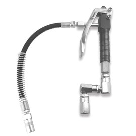 LUBEFLEX Control Handle Valve - Flex. spout 4 Jaws Coupler for Grease Pump, Heavy Duty High Pressure 7,500 PSI, 1/4 inch NPT(f) Inlet with 360 Degree Z Swivel (12" Flex. Spout with Spring Protector)