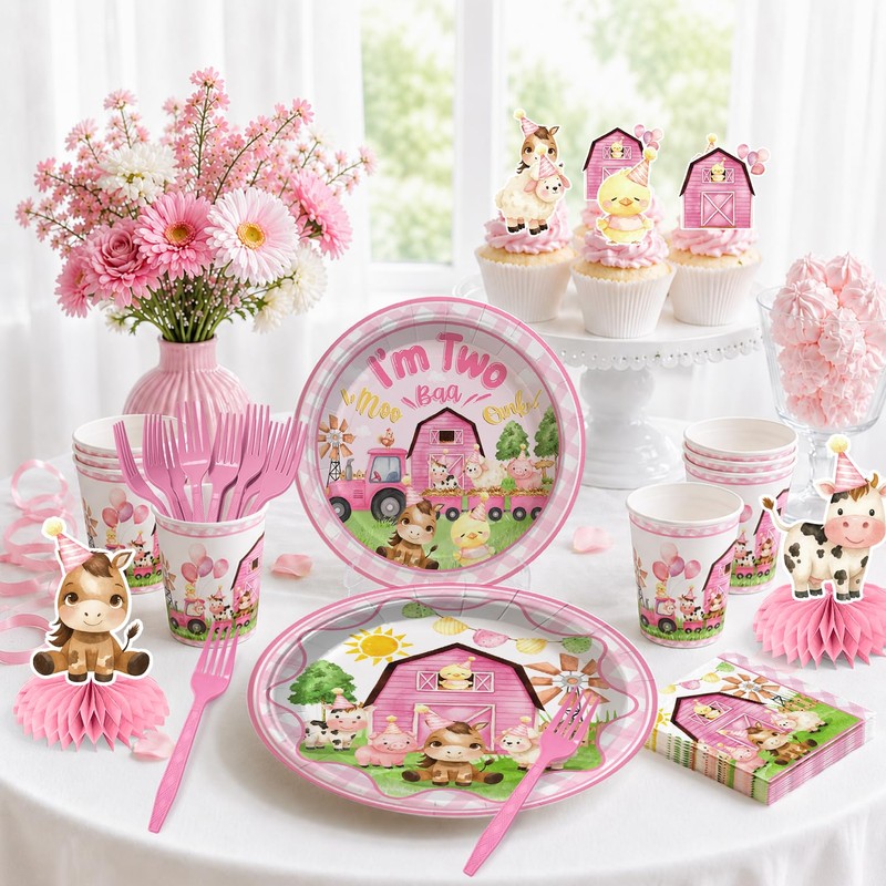 Yingoto 213pcs Oink Baa Moo Im Two Party Decorations for