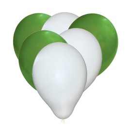 50 Balloons - 27 cm - Green - White - Natural Latex Balloons for Birthdays, Children's Birthdays, Parties, Weddings and Celebrations, Suitable for Air & Helium, EU Manufacture