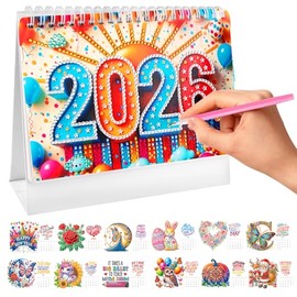 Diamond Painting Kalender 2026, Diamond Art Painting Tischkalender, Diamond Painting, Weihnachten Schreibtisch Kalender Monats Flip Tischkalender für DIY Bastelarbeiten Partygeschenk, Christmas