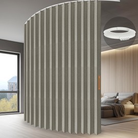 JILRON Folding Accordion Partition Divider with Ceiling Track - Hanging Room Curtain, Quick Setup(Grey 180" W x 96" L-Pack of 1)