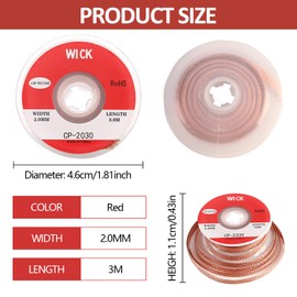 Solder Wick, Desoldering Wick with Flux No-Clean Electronic Desoldering Wick Braid Remover Desolder Soldering (Width 0.07" Length 9.84')