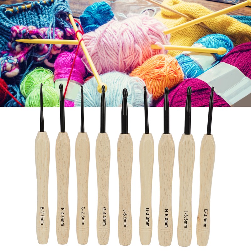 9PCS Crochet Hooks DIY Handcraft Ergonomic Crochet Needle with Wooden