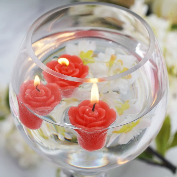 Efavormart Set of 12 Red Mini Floating Rose Candle Ideal for Aromatherapy Weddings Party Favors Home Decoration Supplies
