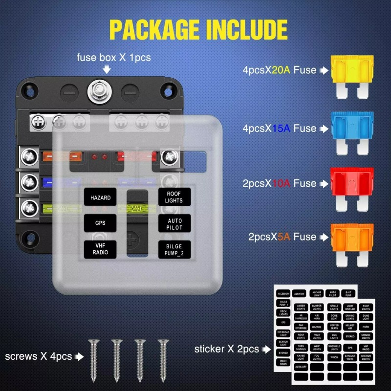 Nilight 6-Way Car Marine Waterproof Fuse Box Block Holder with