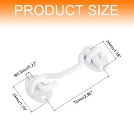 sourcing map 3 Inch Hook and Eye Latch, Barn Door Lock Privacy Hardware Stainless Steel Gate Lock for Window Cabin Hooks Sliding Door Bedroom Bathroom, White