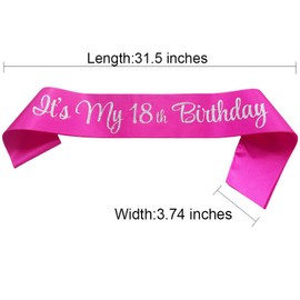 NAUXIUDSJS It's My 18th Birthday Sash, Birthday Sash for Women, Birthday Princess 18th Birthday Gifts Decorations for Happy 18th Birthday Party Favor Supplies,Hot Pink