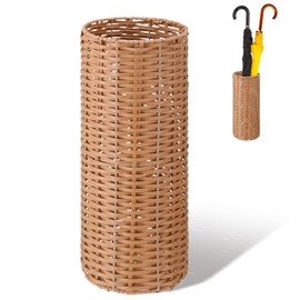 Weysat Woven Umbrella Stand for Entryway Handmade Umbrella Holder Freestanding Cane Stand Natural Color Decorative Umbrella Rack Tall Basket for Laundry Bathroom(Rattan, Cylindrical Style)