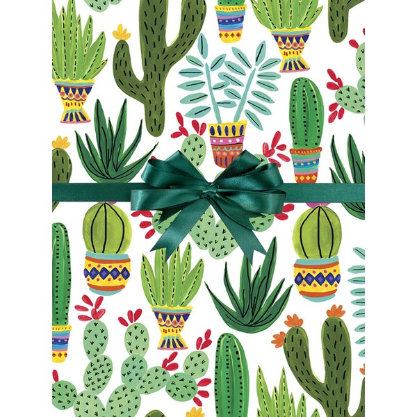Green Cactus Fiesta Gift Wrap Wrapping Paper-15ft Roll w. 10 Multi Color Gift Tags