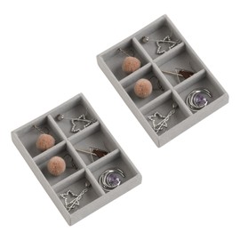 Frebeauty Small Jewelry Tray Set,Stackable Velvet Jewelry Organizer Tray,Mini Jewelry Drawer Organizer,Drawer Inserts,4.92 x 3.74 x 0.9 Inches,6 Grid Earring Organizer for Women Girls(Set 2,Grey)