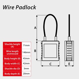 Centurion LOK185 Lockout Tagout Padlock Red 3mm Wired Shackle Keyed To Differ Safety, Nylon/A, One Size