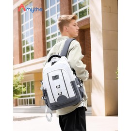 Amythe Backpack for Boys Men, Teenagers School Backpack College Daypack with 15.6 Inch Laptop Compartment, Large Lightweight Casual School Bag for School or Travel, White