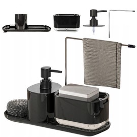 JeeLeeko Dispensador de Jabón para Platos - Base Antideslizante,Juego de Dispensador de Jabón de Cocina con Bandeja,Soporte de Esponja y Soporte de Tr