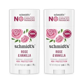 Schmidt's Schmidt's Aluminum-Free Vegan Deodorant Rose & Vanilla with 24 Hour Odor Protection 2 Count for Women and Men, Natural Ingredients, Cruelty-Free, 2.65 oz