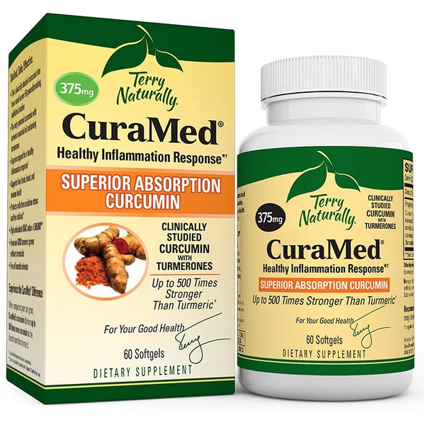 Terry Naturally CuraMed 375 mg - 60 Softgels - Superior Absorption BCM-95 Curcumin Supplement, Promotes Healthy Inflammation Response - Non-GMO, Gluten-Free, Halal - 60 Servings
