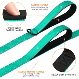 Joytale Dog Leash Heavy Duty for Large Dogs That Pull, Double Handle Dog Leash for Traffic Control, Double-Sided Reflective Leash for Night Safety, Dog Leash for Large Medium Dogs, 6FT, Teal