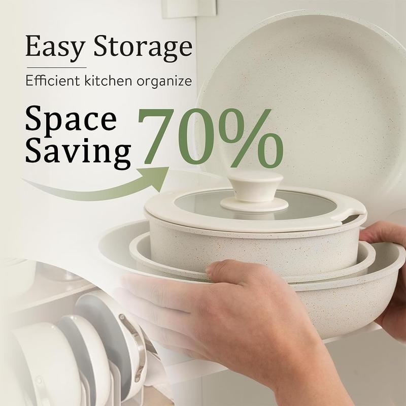12pcs Pots and Pans Set, Nonstick Cookware Set Detachable Handle,