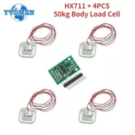 HX711 로드셀 모듈 계량 센서 압력 4개 50kg 인체 스케일 중량 측정 도구 DIY 키트 HX711 Load Cell Module Weighing Sensor Pressure 4PCS 50kg Body Scale Weight Measurement Tool DIY Kit [1set]
