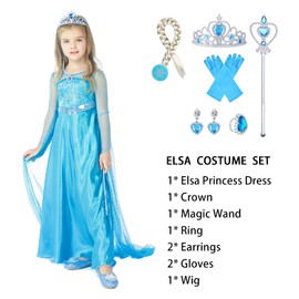 Gridamea Elsa Dress Up for Girls - Anna Princess Costume for Kids with Crown,Wand,Gloves for Party/Cosplay/Wedding 3-10 Years