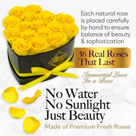 GLAMOUR BOUTIQUE 16 Flower Forever Heart Shape Box - Preserved Roses Gift for Her, Preserved Flowers, Yellow