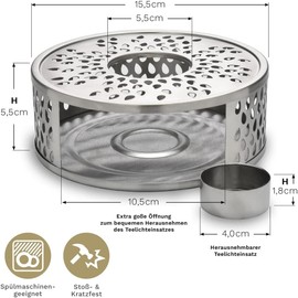 Hsthe Sea Tea warmer for teapot, tea coffee warmer stainless steel with tea light holder, tea base, tea cosy, coffee cosy, tea light, suitable for all teapots, silver colour