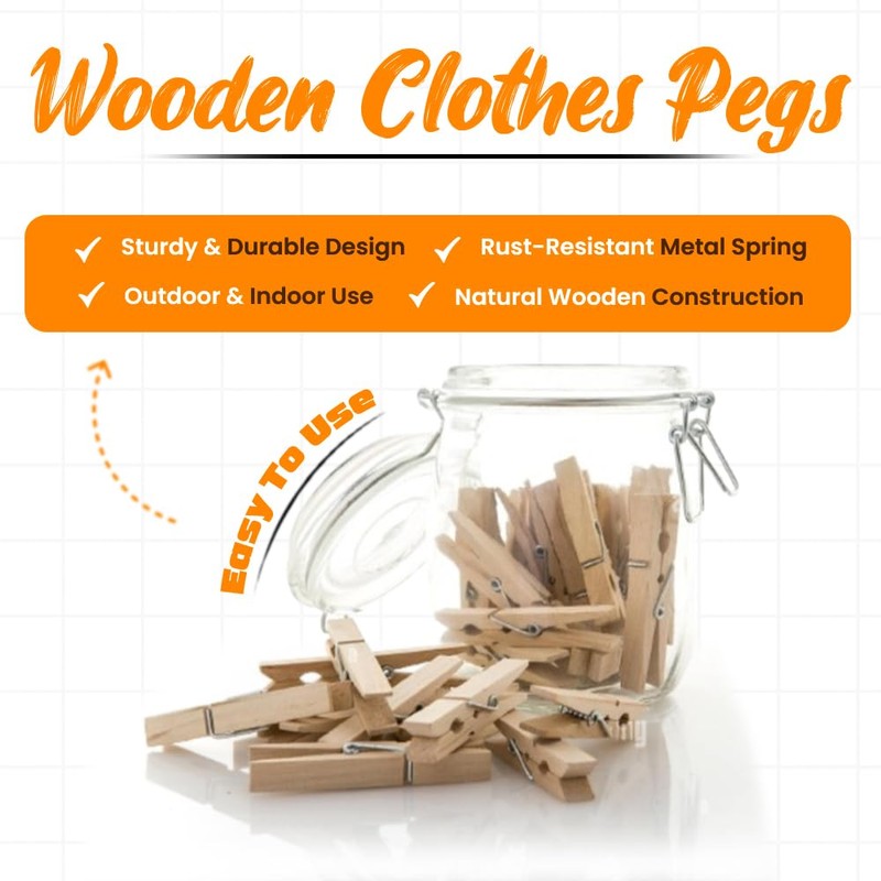 Wooden Pegs 72Pcs Heavy Duty Wooden Clothes Pegs With Metal