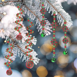 RoundFunny Christmas Candy Hanging Ornaments 12 Pcs Christmas Bells Curly Pick Plastic Lollipop Christmas Tree Topper Decor for Xmas Crafts Home Indoor Outdoor Christmas Holiday Party (Red and Green)