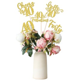 ZHUOWEISM 15 PCS Happy 40th Birthday Centerpiece Sticks Fabulous Table Flower Centerpieces Sticks Forty Cheers to 40 Years Floral Decor for Happy 40th Birthday Party Centerpieces Sticks Gold