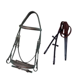 Exion Horse Snaffle Jumping Bridle | Anatomic Soft Lined Crownpiece Designer Stitched Browband & Flash Noseband Horse Bridle with Grippy Rubber Reins | English Bridle for Horses