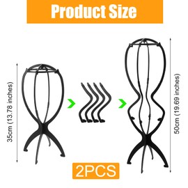 Pack of 2 50 cm Wig Stand for Long Hair, Wig Holder, Detachable Wig Head Holder, Adjustable Height Adjustable Plastic, Foldable Wig Stand, Portable Wig Stand for Displaying, Drying