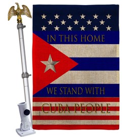 USA Decoration Stand with Cuba Burlap House Flag Eagle Set Support Cause BLM Anti Racism Justice Revolution Movement Equality Social Decoration Banner Small Garden Yard Gift Double-Sided, Made in USA