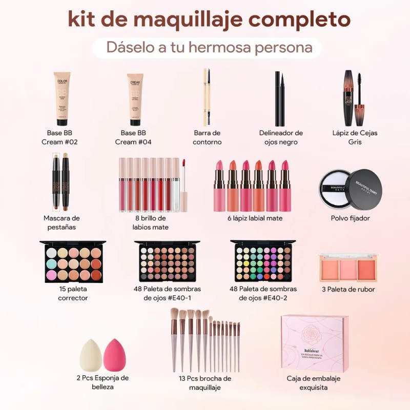 Kit Maquillaje Completo 134 Piezas Bablabear Labios Ojos Rostro Cejas