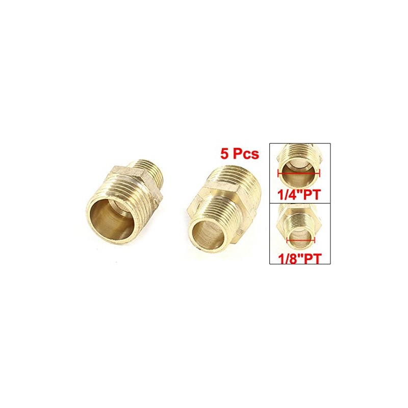 5 Pcs 1/4"PT to 1/8"PT Male Thread Brass Straight Pipe