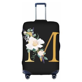 Flower Lette M Black Luggage Cover Elastic Washable Stretch Suitcase Protector Anti-Scratch Travel Suitcase Cover for Kid and Adult L (25-28 inch suitcase)