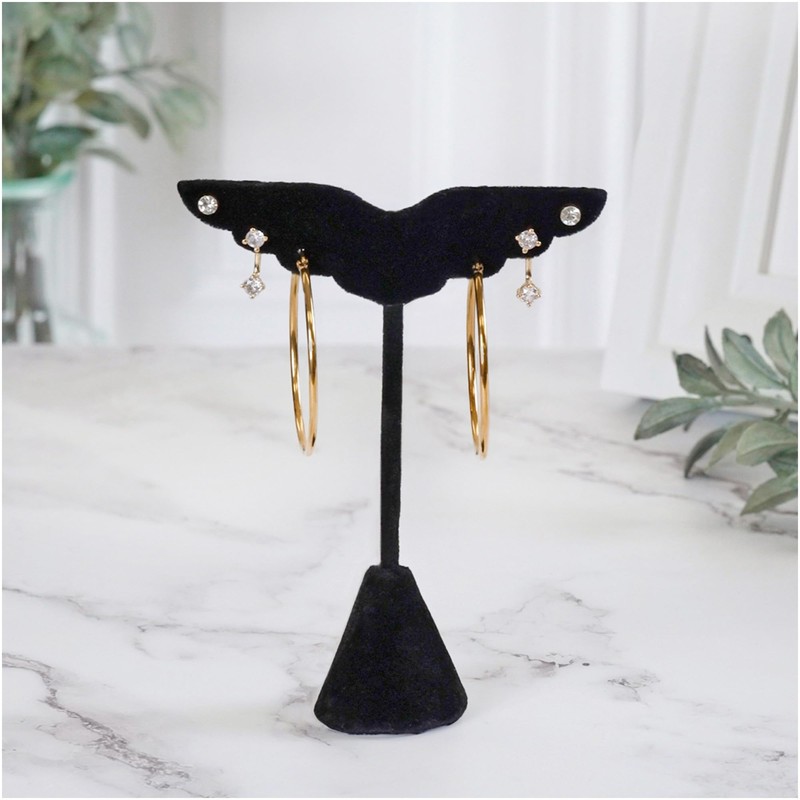 Plymor Black Velvet Wing Shaped, Three Pair Earring Display Stand,