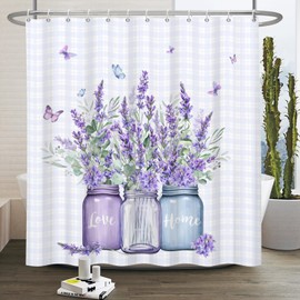 OFILA Lavender Shower Curtains for Bathroom,Spring Natural Floral Shower Curtain Love Home Pastoral Shower Curtain Set 72x72inch Waterproof Home Bathroom Curtains