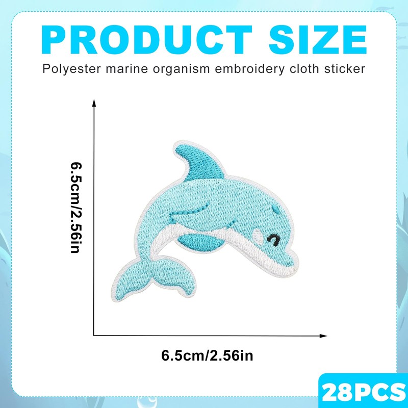 28pcs Sea Animal Iron/Sew on Patches Marine Organisms Embroidered Patches