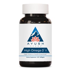 Ayush Herbs Ayush Herbs High Omega 3 - Omega 3 Fish Oil, 1000mg Per Capsule, EPA & DHA Fish Oil Supplement for Women & Men, Natural Lemon Flavor - 60 Softgel Capsules (1 Count)