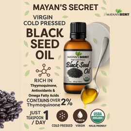Mayan's Secret - 4oz Cold Pressed Black Cumin Seed Oil Organic USDA Certified -Nigella Sativa Cold Pressed, Virgin, Unrefined, Vegan, Non-GMO, No Preservatives - Omega 3 6 9, for Skin & Hair