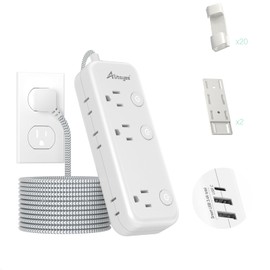 15FT Surge Protector Power Strip with Individual Switches 6 Outlets 3 USB(17W USB C), Ultra Thin Flat Plug Braided Cord, Wall Mount Extension Cord with Overload Protection for Home Office Dorm 1625W