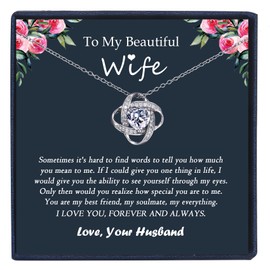 EPIRORA Gifts for Wife from Husband- Sterling Silver Cubic Zirconia Love Knot Pendant Necklace for Women, Jewelry Gifts for Anniversary Birthday Christmas, 40+5cm