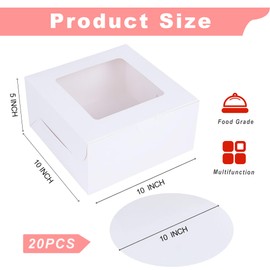 Zzrywuty 10x10x5 Inches Cake Box with Cake Board Set (40Pcs, 20Pcs Boxes& 20Pcs Boards), Bakery Boxes Cajas Pasteles for Cake, Pastries, Chocolates, Cookies, Pie